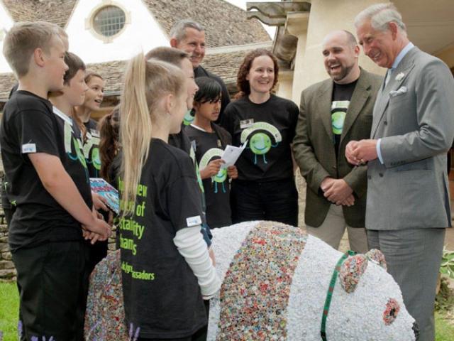 HRH Prince Charles with pupils of Brynhyfryd Junior School, Swansea