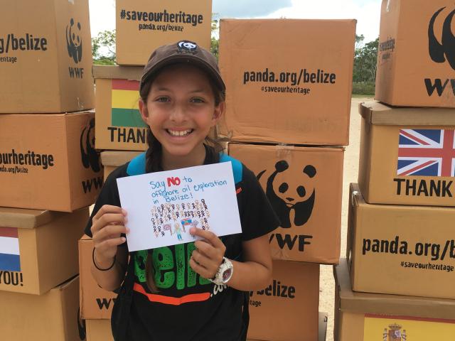 WWF supporter Madison handing in letters - © itravelbelize.com