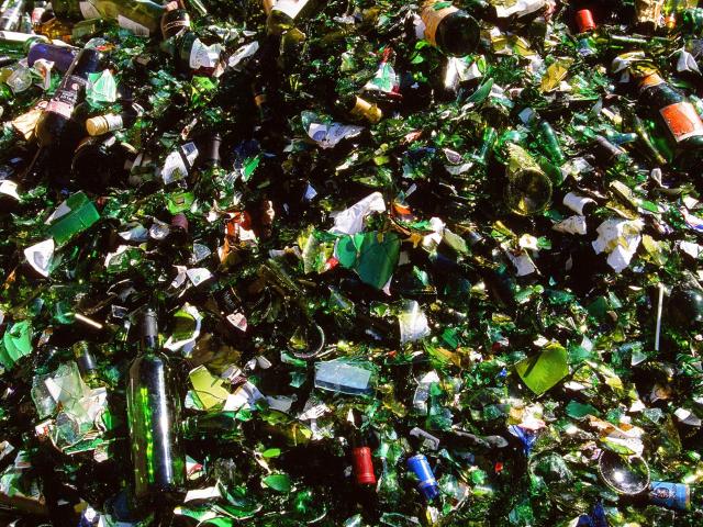 Glass at a recycling depot