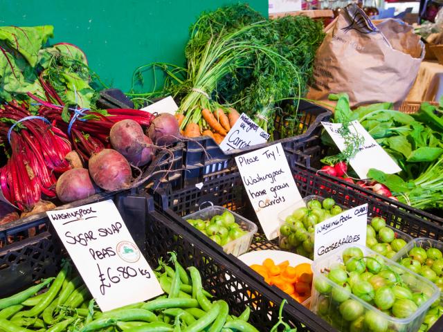 Washingpool farm in Bridport, Dorset. The farm grows fruit, salad and vegetables for sale in its own farmshop as well as raising sheep, cows and pigs for meat which is sold from the shop.