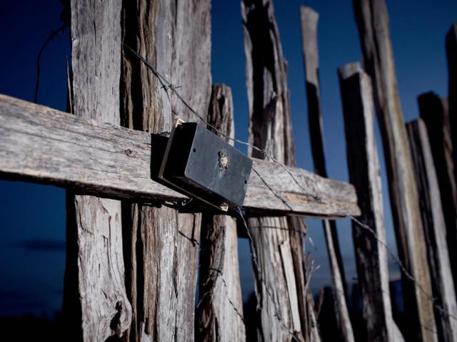 A “Predator Deterrent Light” installed on the boma (animal enclosure) of John Mpoe, a pastoralist in Narok county. 