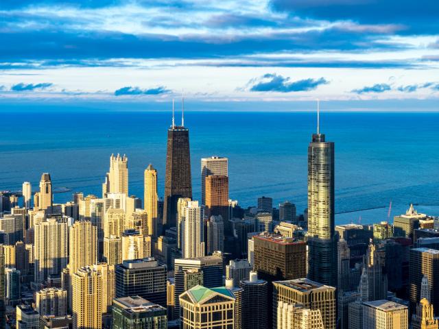 Skyscrapers along the coastline.