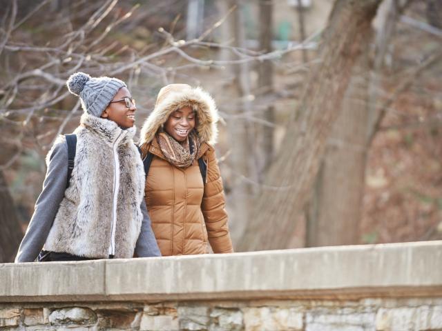 two women walking