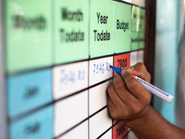 Close up of white board at the Sawit Kinabalu palm oil plantation