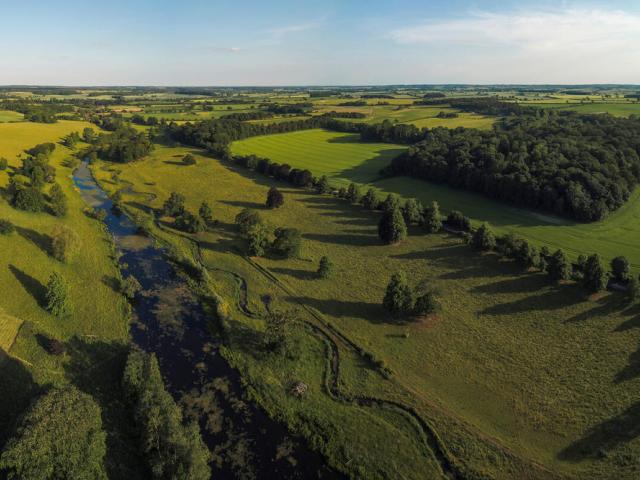 Drone panoramic photo of the  remeandering of the river system in Norfolk UK