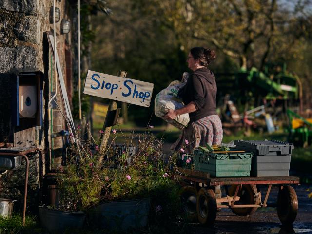 Outside the farm shop at Tyddyn Teg.