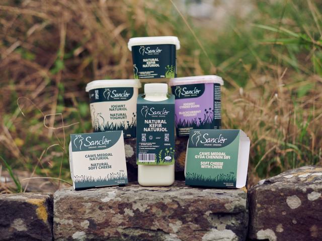Amrywiaeth o gynyrch llaeth ar y fferm, gan gynnwys kefir, iogwrt a chawsiau meddal.