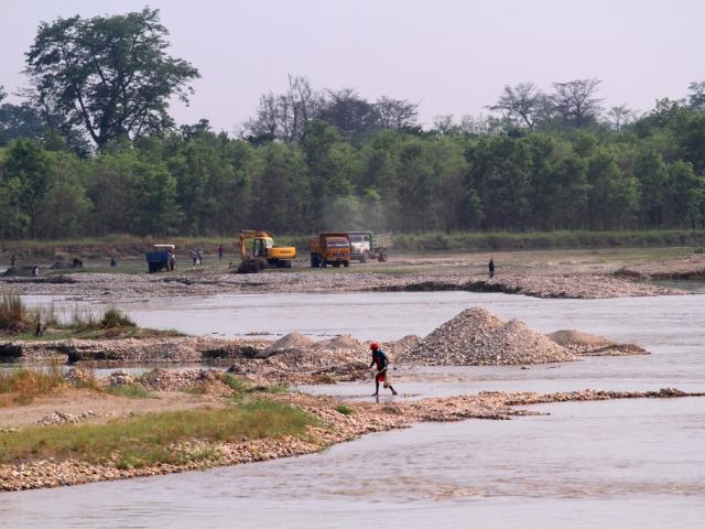 Sand and gravel mining in Karnali river