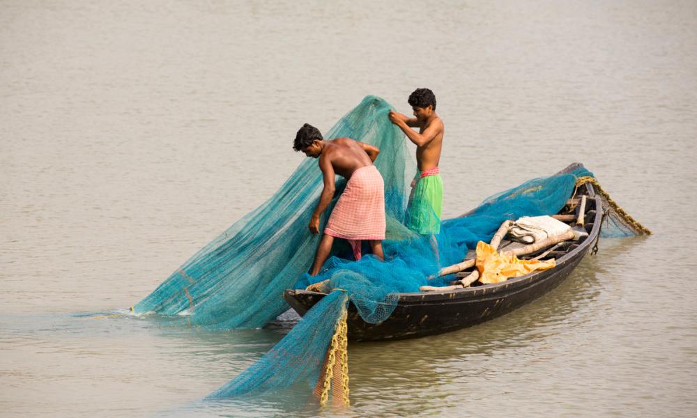 Fishing boat in the Sunderbans, a low lying area of the Ganges Delta in Eastern India, that is very vulnerable to sea level rise.