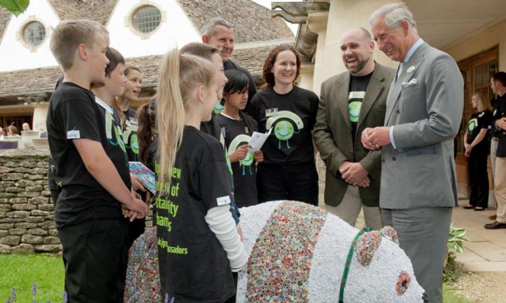 HRH Prince Charles with pupils of Brynhyfryd Junior School, Swansea