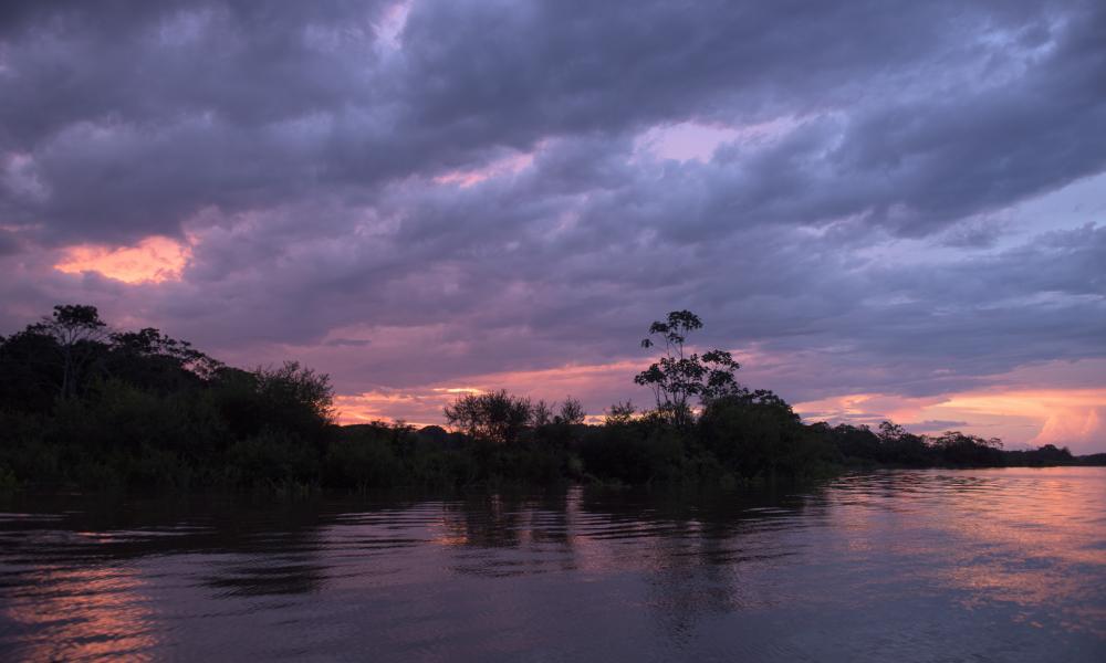 Sunset over the Amazon river
