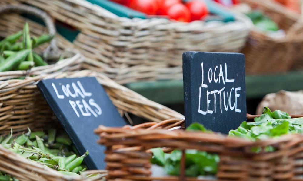 Local food for sale at a shop in Cley Next the Sea, Norfolk, UK. Buying local produce helps to cut down massively on food miles.