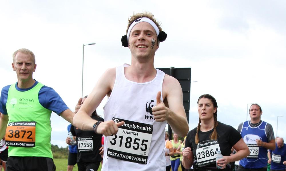 Panda cheering at Great North Run