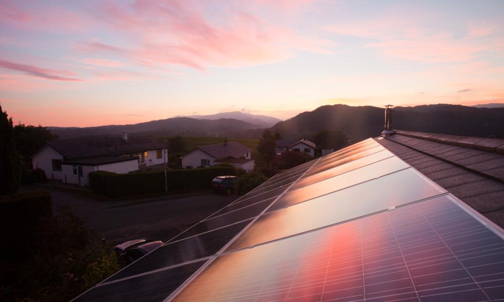 solar panels sunset