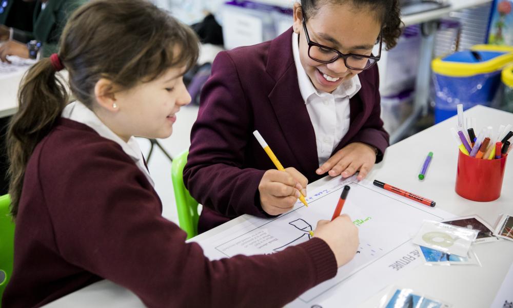 Two students working together