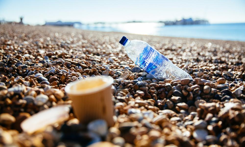 Rubbish on Brighton beach, UK.