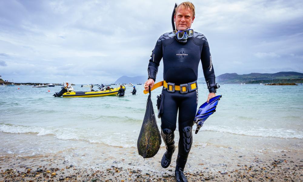 Diver with seagrass seeds