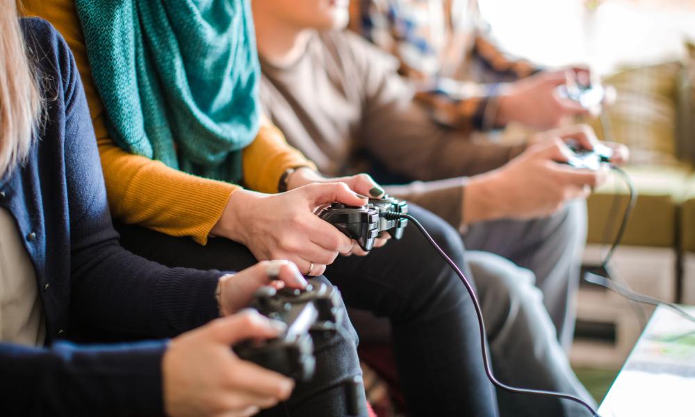 Friends playing a video game