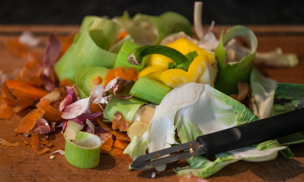 Left over food is disposed of separately from plastics and other waste at a home in Berkhamsted, England.