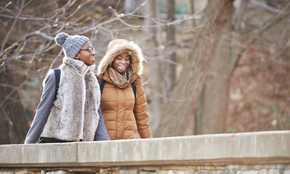 two women walking