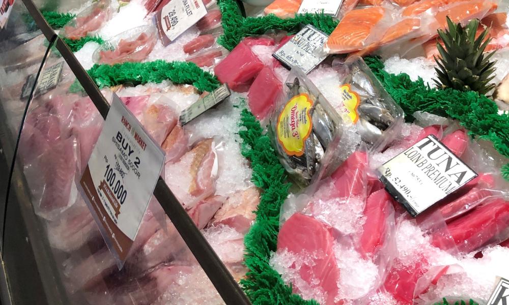 Supermarket seafood counter, Indonesia 