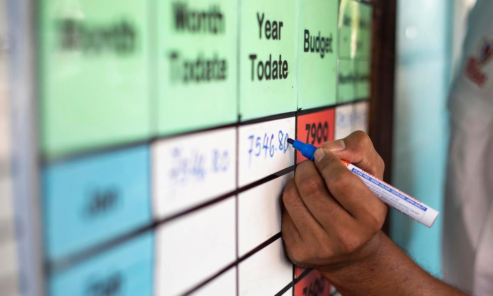 Close up of white board at the Sawit Kinabalu palm oil plantation