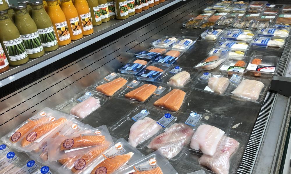 Supermarket seafood counter in Paris