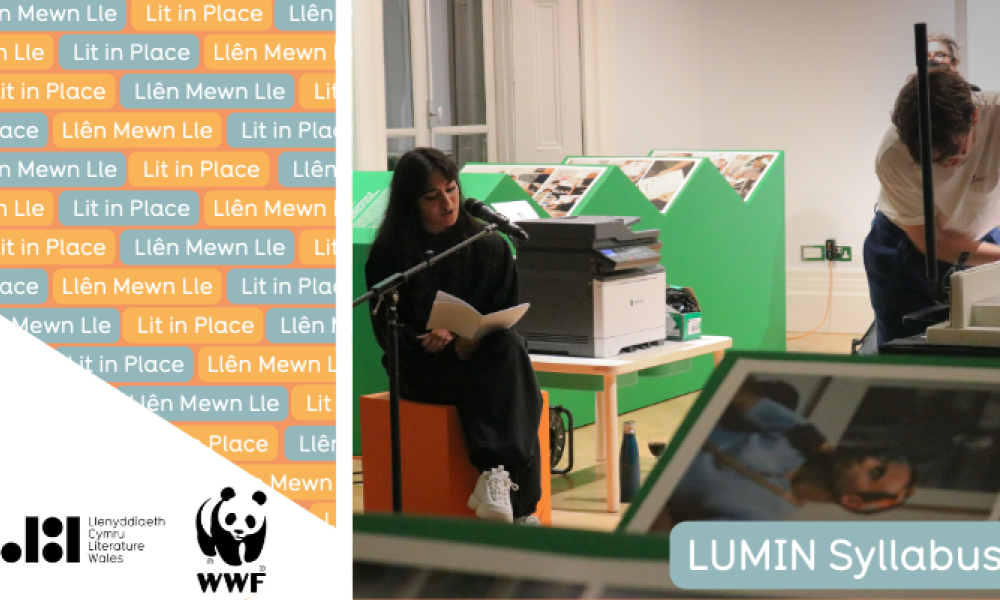 Image of Lit in place artists Sadia Pineda Hameed and Beau W Beakhouse with the title of their project - LUMIN Syllabus