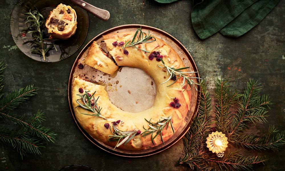 Aerial photograph of a Root vegetable Christmas pie