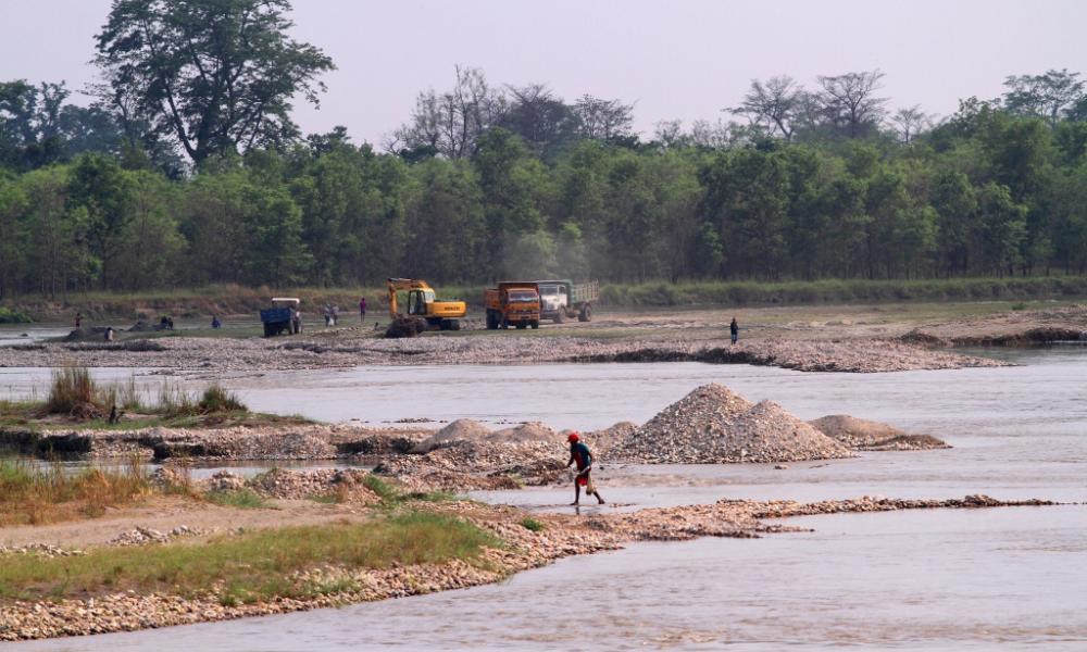 Sand and gravel mining in Karnali river