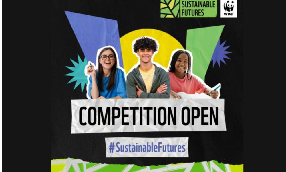 Competition open banner, with three young people smiling.