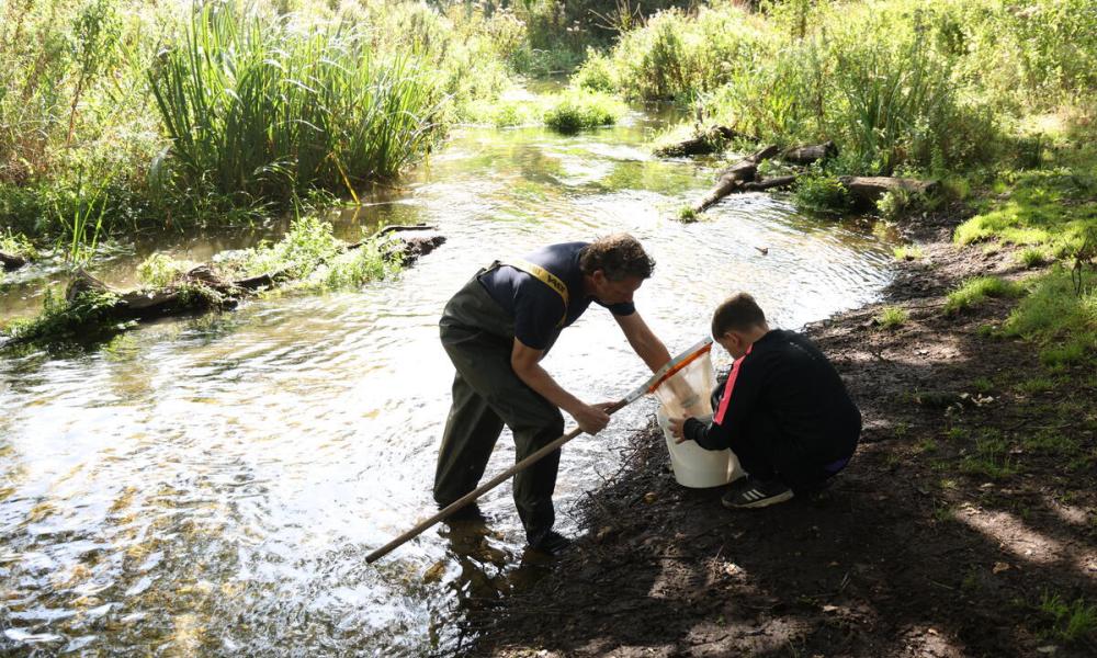 Families and children take part in an Aviva Access to Nature Fund visit along the River Nar, Norfolk.