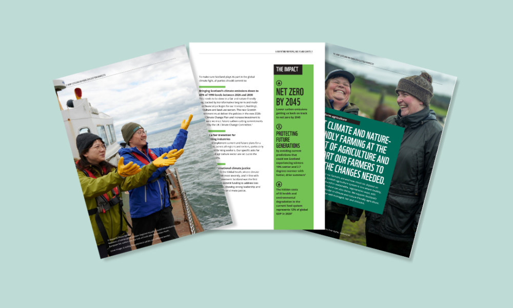 Three spreads from the WWF Scotland 2026 Holyrood Election Manifesto