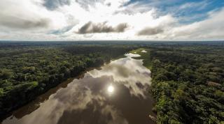 Tambopata river from a drone Peru 