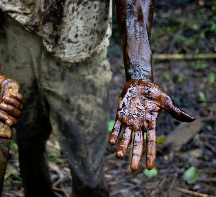 An oil spill from an abandoned Shell Petroleum Development Company well in Oloibiri, Niger Delta. 