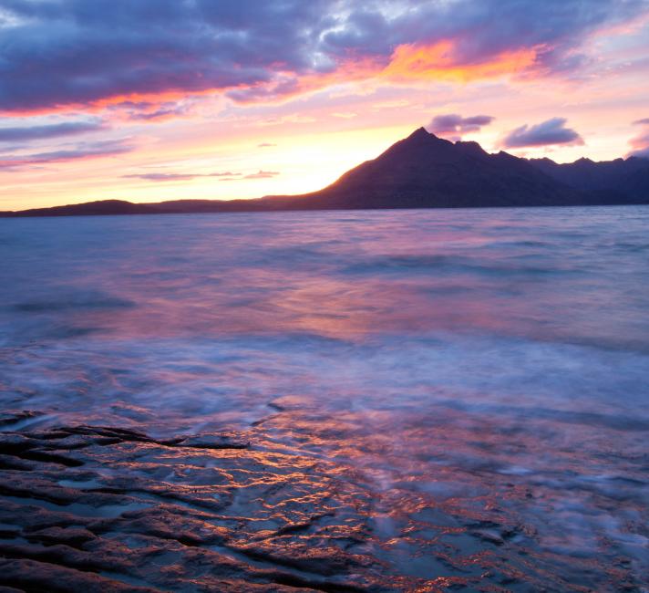 The Cuillin Ridge on the Isle of Skye, Scotland, UK, from Elgol, at sunset.