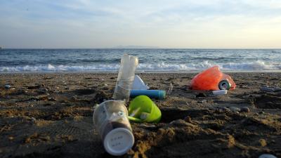 Plastic on a beach in the Mediterranean