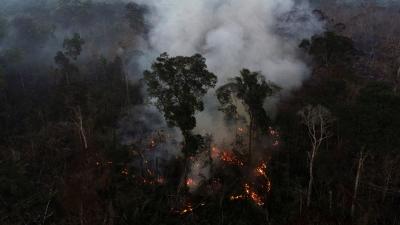 A tract of the Amazon jungle burns as it is cleared by loggers and farmers near Apui, Amazonas State, Brazil 