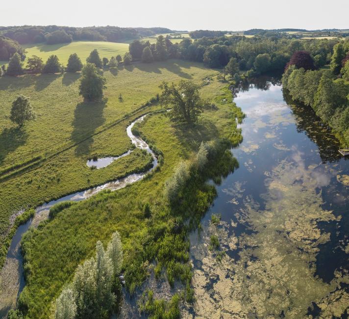 Drone panoramic photo of the re-winding of the river system in Norfolk