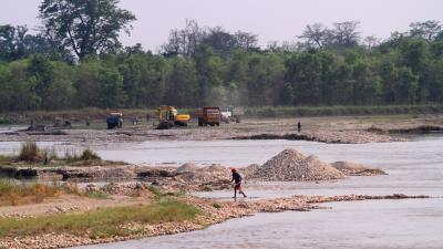Sand and gravel mining in Karnali river