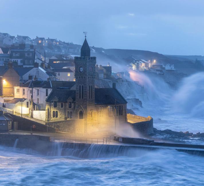 Porthleven during Storm Eunice on 18th February 2022, Cornwall, England, UK.