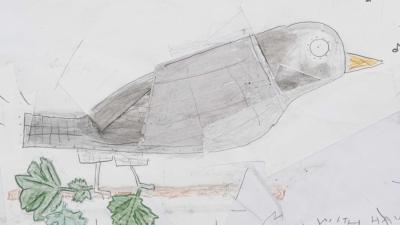 Black Bird with Hawthorn Leaves, 2015