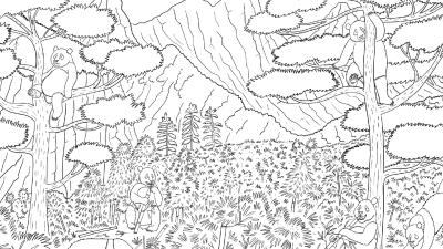 Panda colouring scene Panda colouring scene