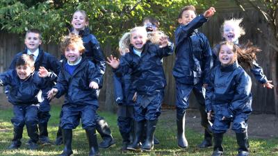 Pupils and staff, connect with nature in their forest school after unboxing waterproofs and wellies donated by WWF-UK in collaboration with The Outdoor Guide Foundation on Monday 29 September, 2025