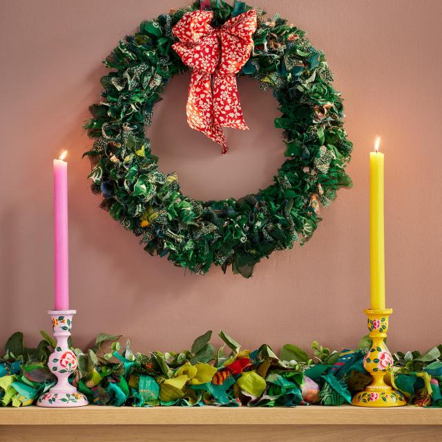 Recycled Sari Large Green Wreath 45cm
