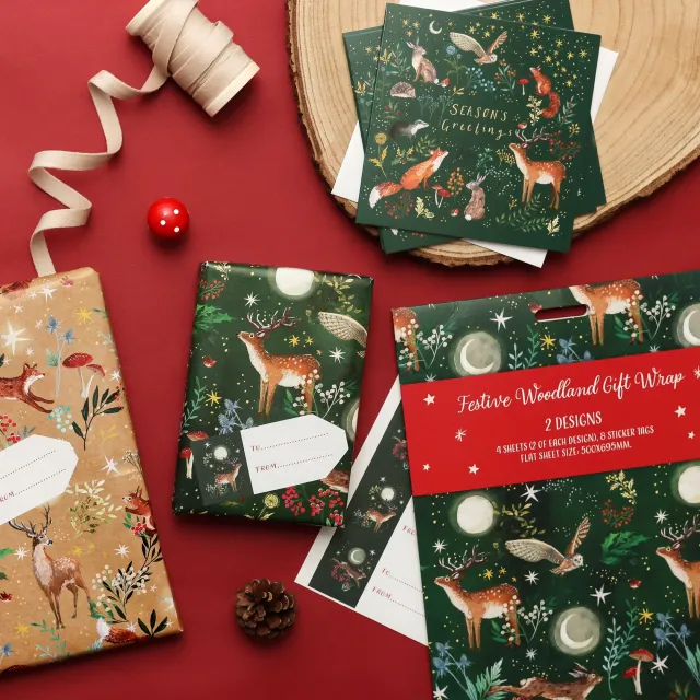 Christmas wrapping paper and ribbon