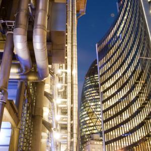 Lloyds of London and the Swiss Re Tower in the City of London