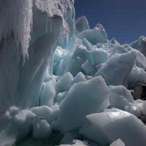Water dripping from the melting ice on the Khumbu Glacier 