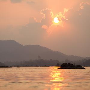 WWF's conservation work in the Greater Mekong, April 2014: sunset at the Preah Rumkel community-based ecotourism site on the border between Cambodia and Laos, Stung Treng, Cambodia. 