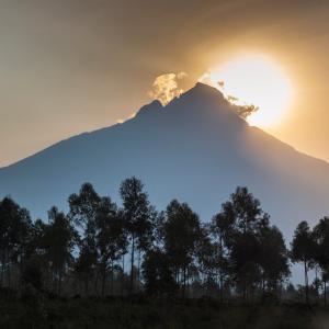 Sunrise behind Mount Mikeno, Virunga National Park, Democratic Republic of Congo (formerly Zaire), Africa